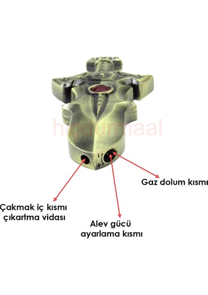 Kılıç Şeklinde Eskitme Renkli Tek Torchlu Yanan Metal Gazlı Çakmak 1 Adet