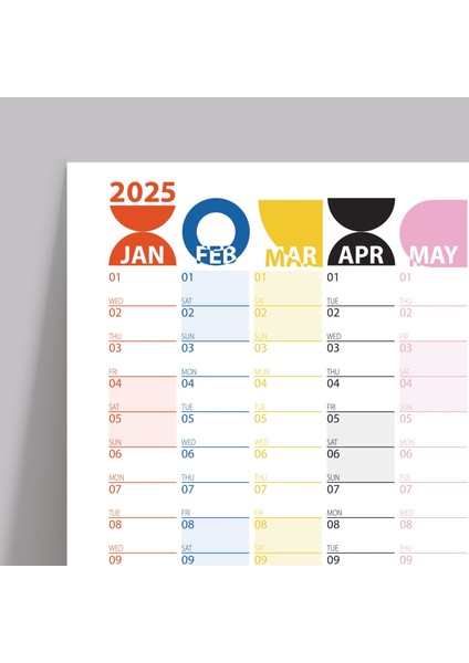 Bauhaus Art 2025 Duvar Takvimi, Yıllık Planlayıcı Takvim, Cesur Renkler