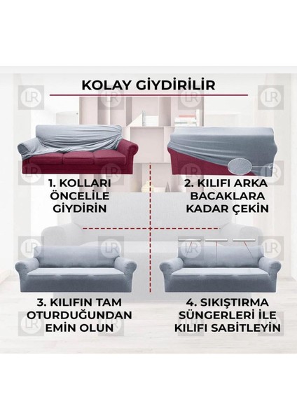 Lastikli Esnek Koltuk Kanepe Kılıfı Takımı Çekyat Örtüsü 3+3+1+1