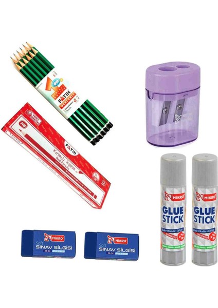 Kurşun Kalem 12'li + Kırmızı Kopya Kalemi 12'li + 2 Mikro Sınav Silgisi + 1 Kalemtraş + 2 Mikro Stick 9 gr