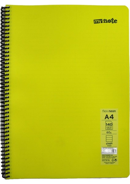 Flex Neon Defter A4 140 Yp Çizgili - Sarı