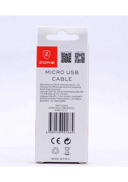 Zore Micro USB Bronz Kablo Z-21