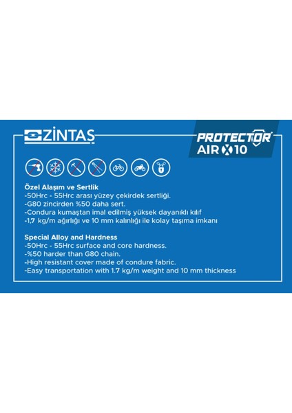 Airx Motosiklet Kesilmez Zincir 10MM150CM Sadece Zincir modelleri
