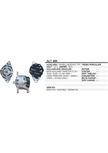Alternator 12V 85A New Holl TL70 TL80 TL90