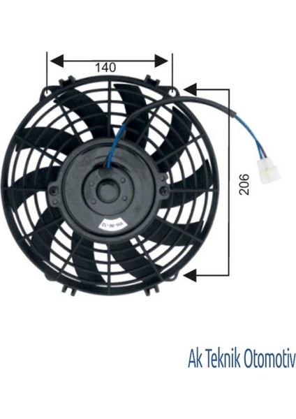 Fan Motoru 12V Universal Pervaneli 9 Inch 225MM