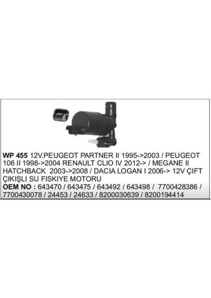 Cam Su Motoru 12V Clio Megane 2 Hb Partner Çiftli