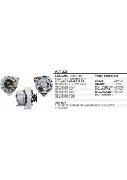 Alternator 12V 80A Mercedes 115 200 230 250 260