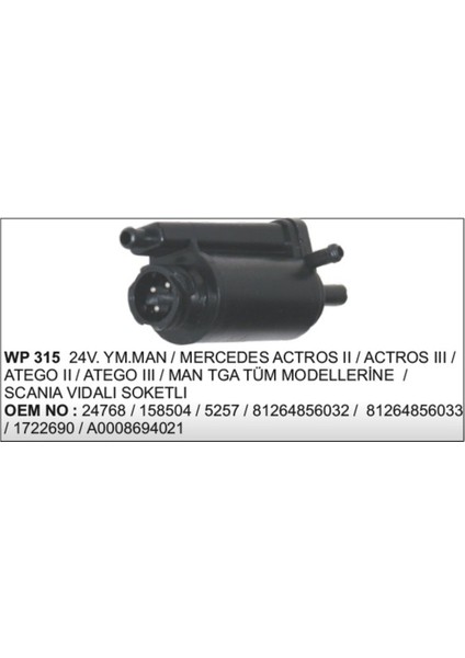 Cam Su Motoru 24V Volvo Scania Ym Vida Soket Axor