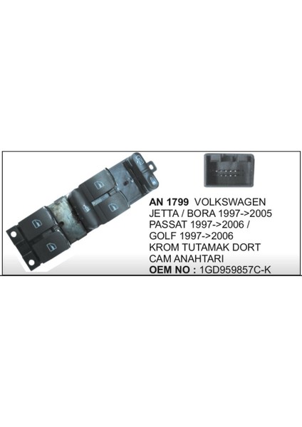 Cam Dugmesi Sol Dörtlü Jetta Passat Krom 9 Pin