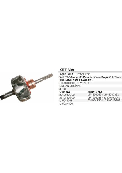 Rotor 12V Hitachi Bmc Levend Nissan Orj.