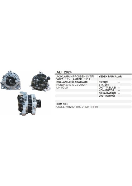 Alternator 12V 130A Honda Crv 2012> Lin