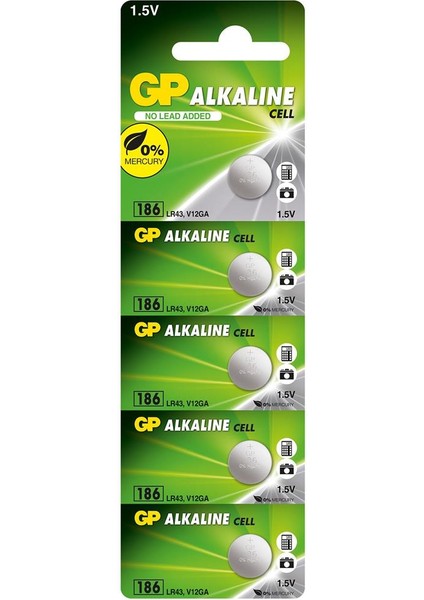 GP186-C5 LR43 Alkalin Düğme Pil 5'li Paket