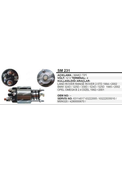 Marş Otomatigi 12V Marelli Bmw Opel Omega