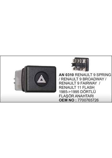 Dörtlü Flasor Anahtarı Renault R9 Broadway 85..95