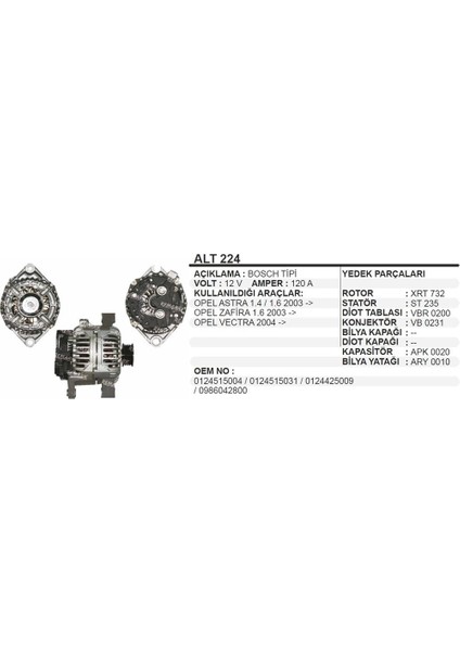 Alternator 12V 120A Vectra C Astra Zafira 1.4 1.6