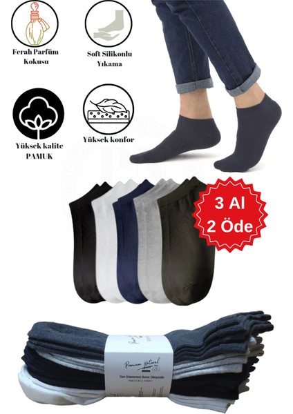 Premium Natural Socks 5 Çift Pamuklu 5 Renk  Erkek Patik Çorap (Burun Dikişsiz) (Yıkamalı)