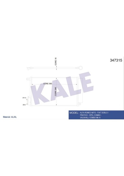 Kondanser Doblo 1.4 2010- Combo 2012- Alfa Romeo Mito 1.4 2011-
