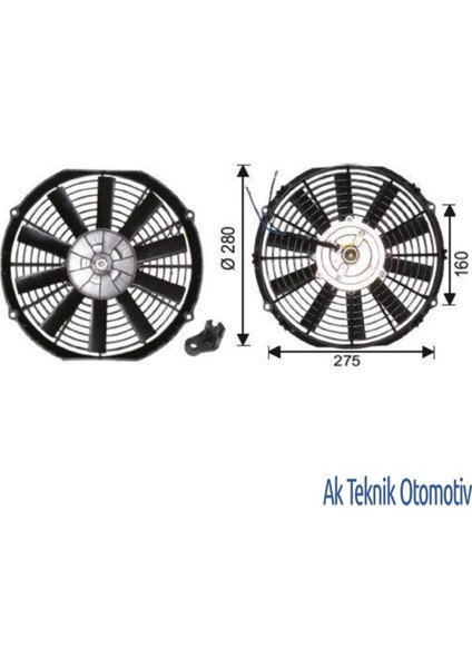 Fan Motoru 12V Universal Pervaneli 11INCH 280MM
