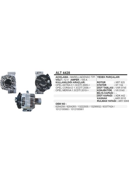 Alternator 12V 105A Astra H Corsa D 1.3