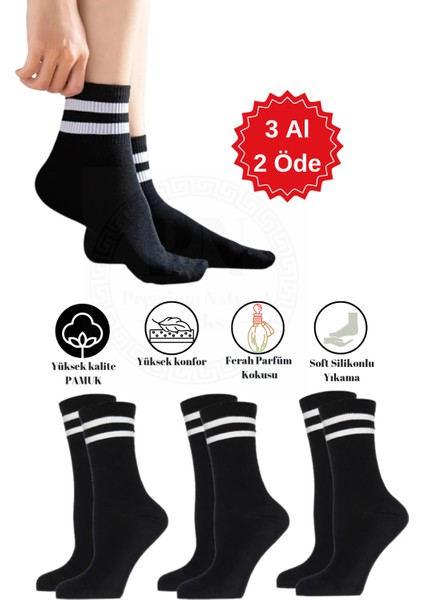 Premium Natural Socks Bambu  Tenis Kolej Çizgili Premium Dikişsiz Soket Çorap 3'lü