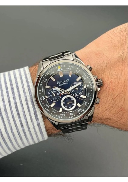 Füme Renk Çelik Full Fonksiyonlu+Takvimli Erkek Kol Saati+Bileklik