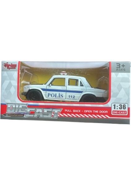 1/36 Ölçek Metal Çek-Bırak Metal Model Polis Arabası