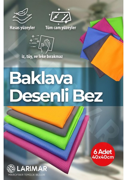 6 Adet Mikrofiber Baklava Desenli Cam ve Temizlik Bezi Seti, Paket İçeriği 6-9