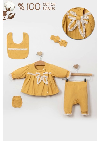 Güpürlü Fiyonk Detaylı % 100 Pamuk 5'li Kız Bebek Hastane Çıkışı fiyatları