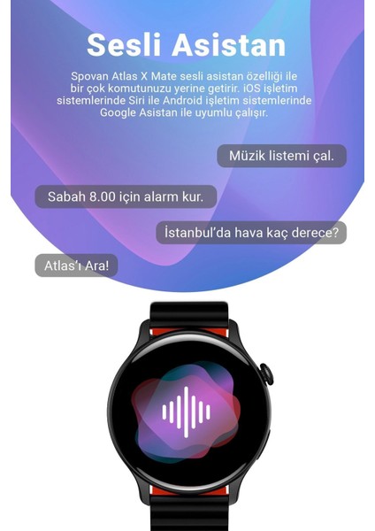 2 Yıl Atlasx Mate Amoled Aod Arama Cevaplama Tansiyon Stres Akıllı Saat Siyah  46 mm Çok Renkli