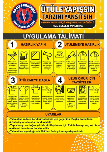 Ütü ile Yapışan Nakışlı Patch Arma Peç, Sarı Yıldız (6 ADET), Kaliteli Nakış Dokuma Aplike Yama