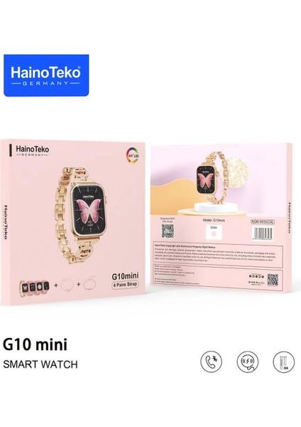 Altın Haino Teko Germany G10 Mini  Akıllı Saat 4 Kordon 2 Adet Bileklik Hediyeli Ithalatçı Garantil