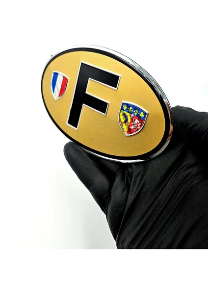 Etiketçilere Özel Armalar Oval F France Fransa Bayraklı Kahverengi Alüminyum Sticker