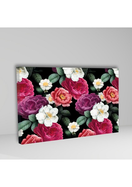 Tekli Yatay Kanvas Salon Duvar Tablosu Pembe Beyaz Çiçekler