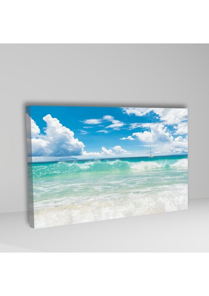 Tekli Yatay Kanvas Duvar Tablosu Dalgalı Okyanus Manzarası