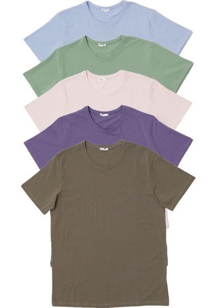 Erkek T-Shirt Standart Kalıp Basic Relaxed Bisiklet Yaka 5 Li Paket Mıxcolor