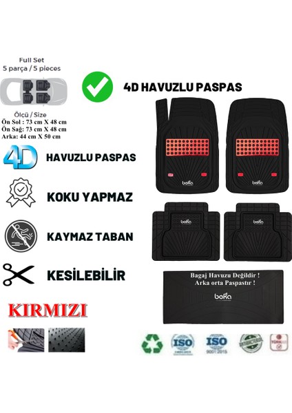 Opel Corsa B 2000 Uyumlu Havuzlu Ünıversal Yeni Nesil Plus Paspas Siyah - Kırmızı