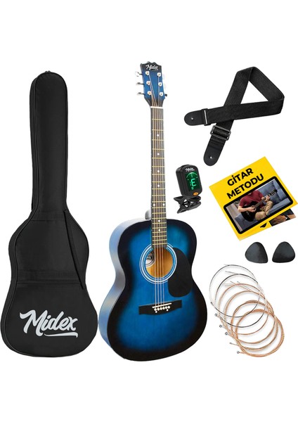 RG-530BL Kaliteli Mavi 40 İnç Akustik Gitar Seti 4/4 Yetişkin