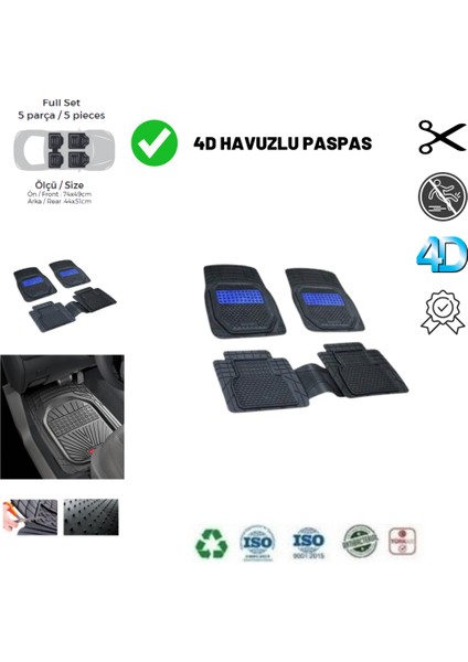 Citroen Berlingo 2013 Uyumlu Havuzlu Ünıversal Yeni Nesil Plus Paspas Siyah - Mavi