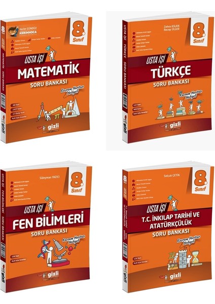 Gizli 2025 8. Sınıf Lgs Matematik + Türkçe + Fen + Inkılap Usta Işi Soru + Kavram Haritası Seti 4 Kitap