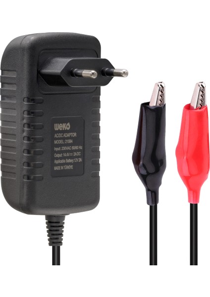 14.4 Volt - 2 Amper Krokodil Uçlu Kırmızı Yeşil Ledli Yerli Üretim Akü Şarj Cihazı (Out :12V-2A)