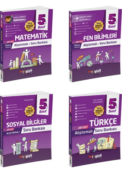 2025 5. Sınıf Matematik - Türkçe - Fen Bilimleri - Sosyal Bilgiler Alıştırmalı Soru Bankası Seti 4 Kitap