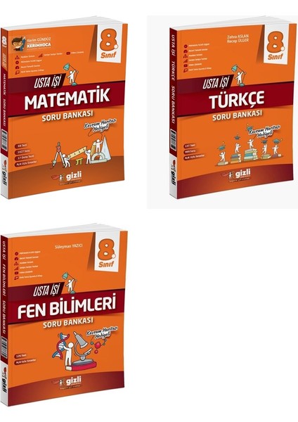 Gizli 2025 8. Sınıf Lgs Matematik + Türkçe + Fen Usta Işi Soru + Kavram Haritası Seti 3 Kitap