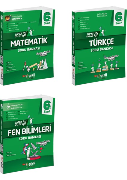 Gizli 2025 6. Sınıf Matematik + Türkçe + Fen Usta Işi Soru + Kavram Haritası Seti 3 Kitap