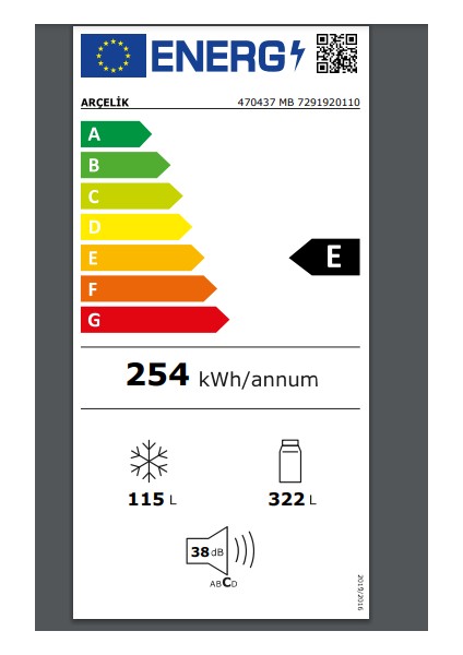 470437 MB E Enerji Sınıfı 254 Litre Statik Çift Kapılı Buzdolabı