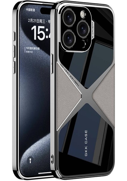 Apple iPhone 15 Pro Max Kılıf Ultra Ince Kamera Korumalı Pc + Deri Arka Yüzey X - Pro Kapak - Titan