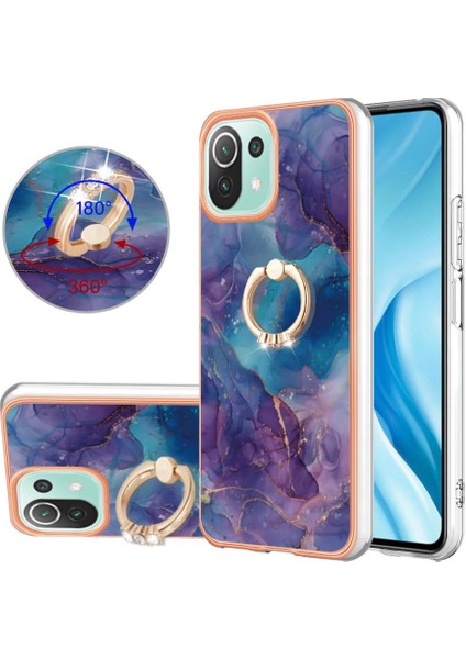 Xiaomi 11 Lite 5g Için Kılıf 360 &deg; Dönebilir Halka Mermer Darbeye Tpu (Yurt Dışından)