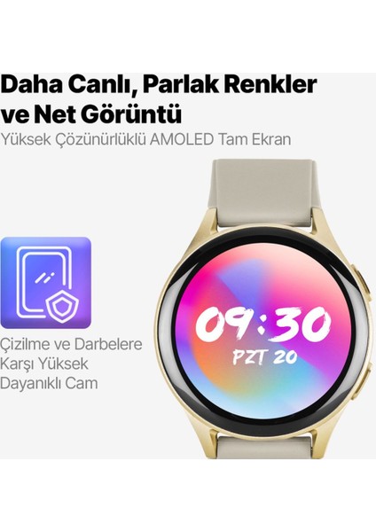 Bej Tempus Pro 34MM Amoled Ekranlı Yuvarlak Alüminyum Kasa Akıllı Saat  200-300 Mah Bej Resmi Di