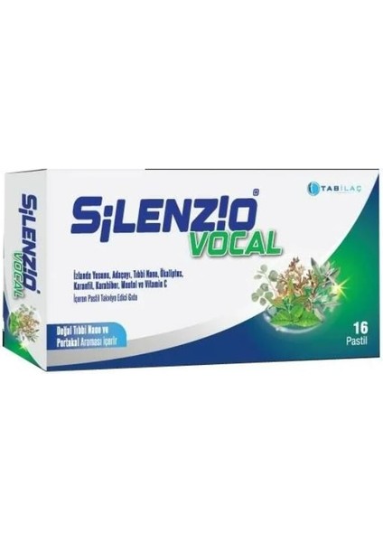 Silenzio Vocal 16 Pastil Izlanda Yosunu, Adaçayı, Tıbbi Nane, Okaliptus, Karanfil, Karabiber, Mentol ve Vitamin C Içeren Pastil