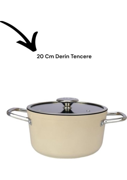 Royal 7 Parça Metal Kulplu Döküm Tencere Seti Krem