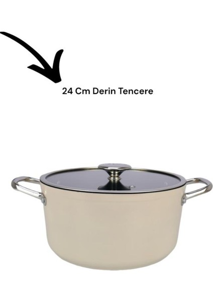 Royal 7 Parça Metal Kulplu Döküm Tencere Seti Krem